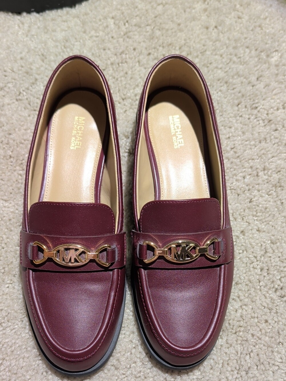 MICHAEL Michael Kors Women's Merlot Leather Loafers with Gold MK Accent